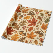 Herfst Eikel & Herfstbladeren Naadloos Patroon Cadeaupapier (Uitgerold)