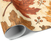 Herfst Eikel & Herfstbladeren Naadloos Patroon Cadeaupapier (Rol Hoek)