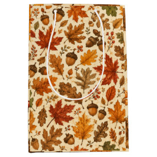 Herfst Eikel & Herfstbladeren Naadloos Patroon Medium Cadeauzakje