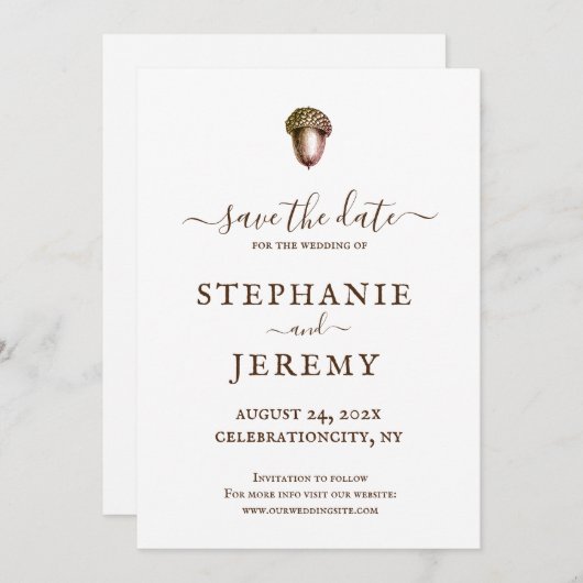 Herfst Eikel Save the Date Uitnodiging (Voorkant / Achterkant)