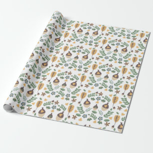 Herfst Eikels Bloemige Groene Inpakpapier