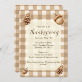 Herfst eikels dennenappels bruin gingham Thanksgiv Kaart (Voorkant / Achterkant)
