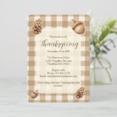 Herfst eikels dennenappels bruin gingham Thanksgiv Kaart (Staand voorkant)