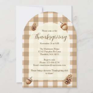 Herfst eikels dennenappels gingham Thanksgiving bo Kaart