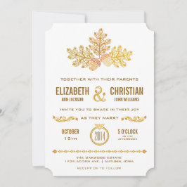 Herfst eikels en eikenbladeren bruiloft uitnodigin kaart