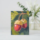 Herfst Eikels | Waterverf Herfst Rood Groen Briefkaart (Staand voorkant)