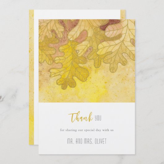 Herfst eiken bladeren bruiloft dank u kaart (Voorkant / Achterkant)