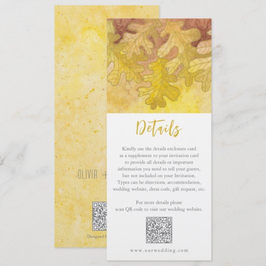 Herfst eiken bladeren bruiloft details behuizing K Kaart (Voorkant / Achterkant)