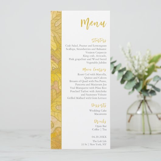 Herfst eiken bladeren bruiloft menu (Staand voorkant)