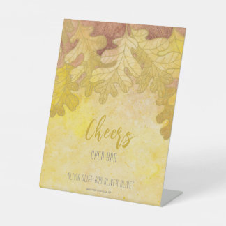 Herfst eiken bladeren bruiloft open bar reclamebord met voetstuk