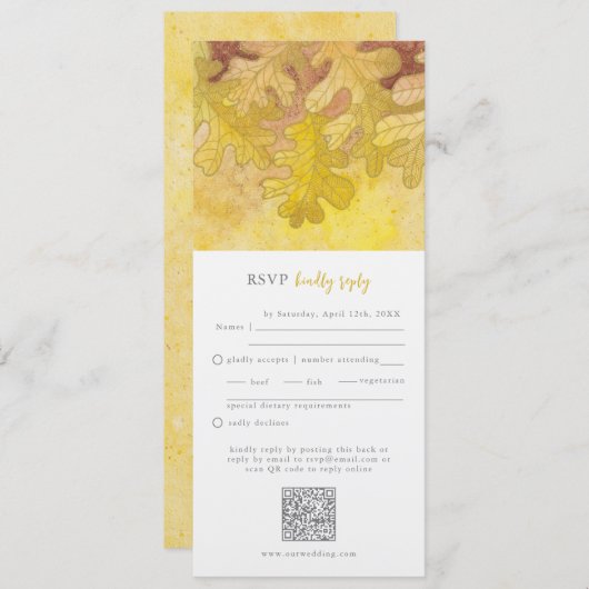 Herfst eiken bladeren bruiloft RSVP QR-code Kaart (Voorkant / Achterkant)