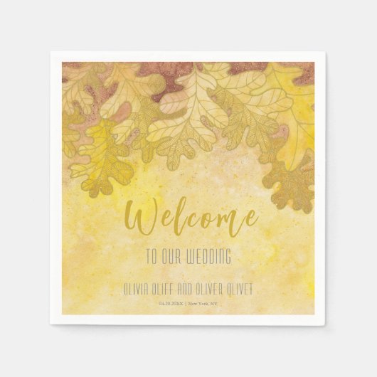 Herfst eiken bladeren bruiloft welkom servet (Voorkant)