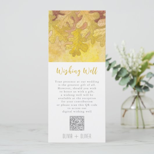 Herfst eiken bladeren bruiloft wens goed QR code Kaart (Staand voorkant)
