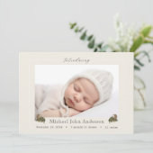 Herfst eiken bladeren ivoor foto geboorte aankondi kaart (Staand voorkant)