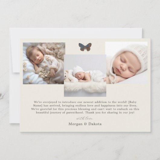 Herfst eiken bladeren ivoor foto geboorte aankondi kaart (Achterkant)