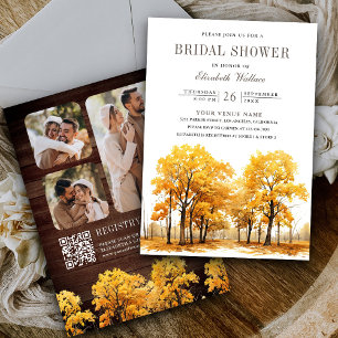 Herfst Eiken Bomen Foto QR Code Vrijgezellenfeest Kaart