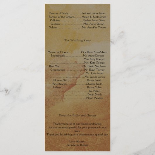 Herfst eiken boom lantaarn bruiloft programma programmakaart (Achterkant)