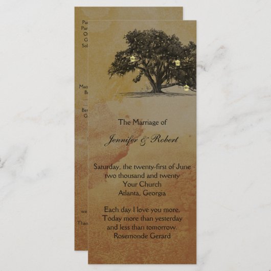 Herfst eiken boom lantaarn bruiloft programma programmakaart (Voorkant / Achterkant)