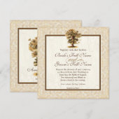 Herfst eiken boom wortels antiek perkament bruilof kaart (Voorkant / Achterkant)