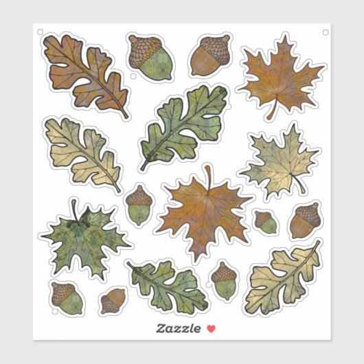 Herfst Eiken en Esdoornbladstickers met Eikels Sticker (Vel)