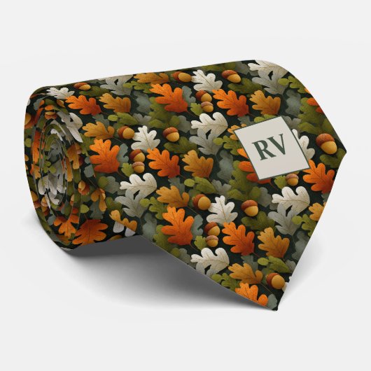 Herfst Eikenblad & Eikel Monogram Herfst Stropdas (Opgerold)