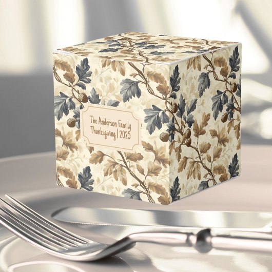 Herfst eikenblad | Elegant blauw en goud Bedankdoosjes