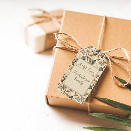  Herfst eikenblad | Elegant blauw en goud Cadeaulabel