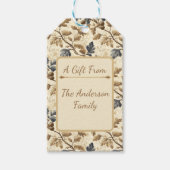 Herfst eikenblad | Elegant blauw en goud Cadeaulabel (Voorkant)