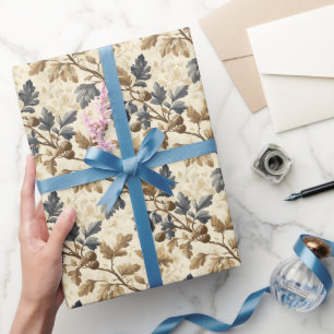  Herfst eikenblad   Elegant blauw en goud Cadeaupapier