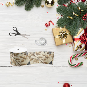  Herfst eikenblad   Elegant blauw en goud Satijnen Lint