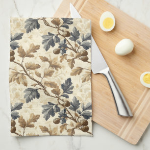  Herfst eikenblad   Elegant blauw en goud Theedoek