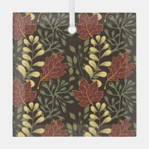 Herfst Eikenblad Patroon in Wijnrood en Geel Glas Ornament