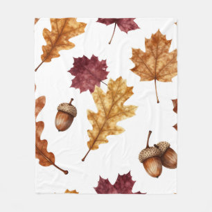 Herfst Eikenbladeren Eikel Watercolor Patroon Fleece Deken