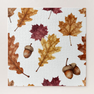 Herfst Eikenbladeren Eikel Watercolor Patroon Legpuzzel