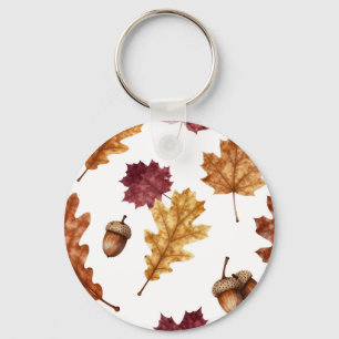 Herfst Eikenbladeren Eikel Watercolor Patroon Sleutelhanger