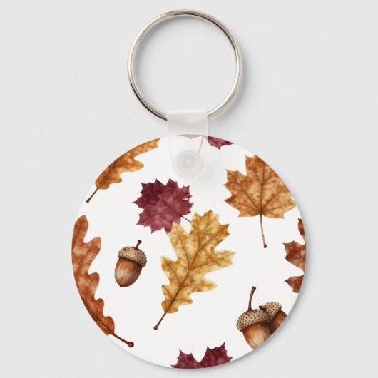 Herfst Eikenbladeren Eikel Watercolor Patroon Sleutelhanger (Voorkant)