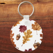 Herfst Eikenbladeren Eikel Watercolor Patroon Sleutelhanger (Achterkant)