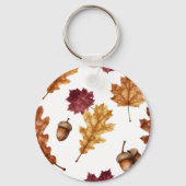 Herfst Eikenbladeren Eikel Watercolor Patroon Sleutelhanger (Achterkant)