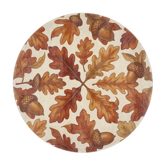 Herfst Eikenbladeren Eikels Bruin Naadloos Herfst Snijplank (Voorkant)