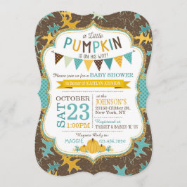 Herfst eikenbladeren en pompoenen Baby shower Uitn Kaart