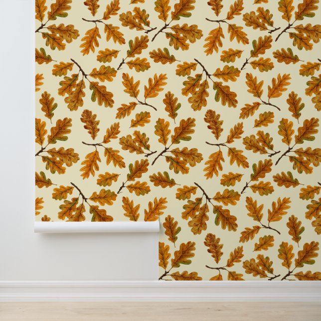 Herfst eikenbladeren op gebroken wit behang (Applicatie)