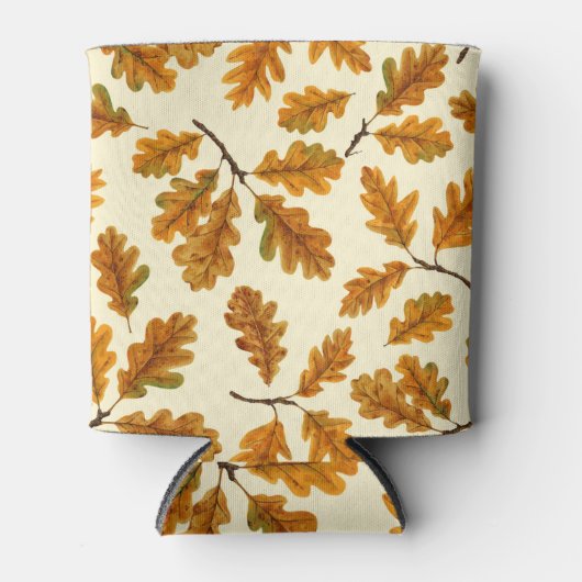 Herfst eikenbladeren op gebroken wit blikjeskoeler (Voorkant)