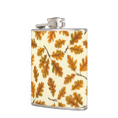 Herfst eikenbladeren op gebroken wit heupfles (Links)