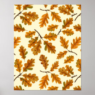 Herfst eikenbladeren op gebroken wit poster