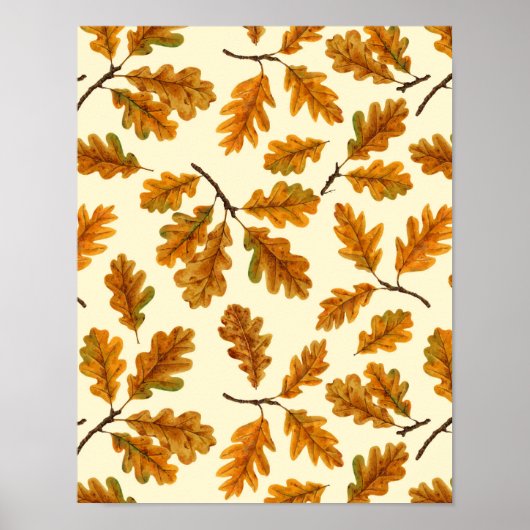 Herfst eikenbladeren op gebroken wit poster (Voorkant)