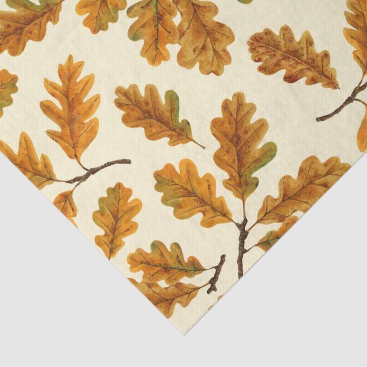 Herfst eikenbladeren op gebroken wit tissuepapier (Detail)