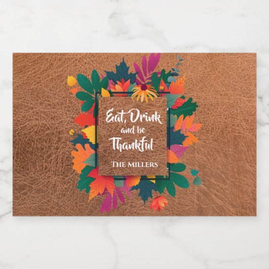 Herfst Eikenbladeren op Leer Likeurfles Etiket (Enkel label)