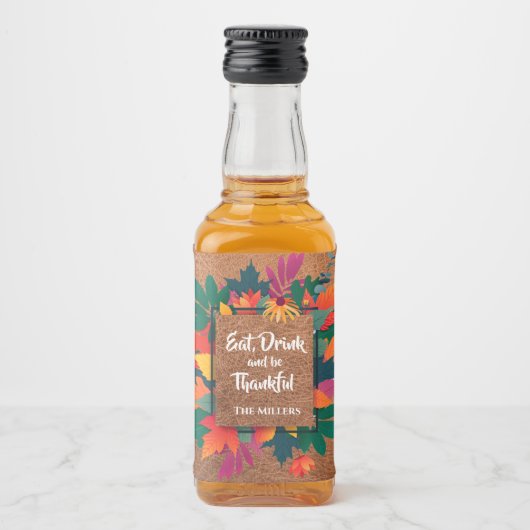 Herfst Eikenbladeren op Leer Likeurfles Etiket (Voorkant)