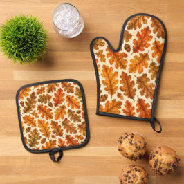 Herfst Eikenbladeren Patroon | Knus Natuur Estheti Ovenwant & Pannenlap Set