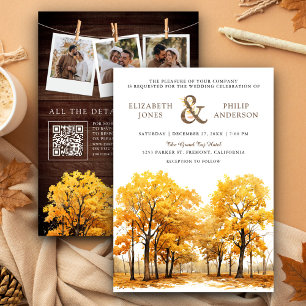 Herfst Eikenbomen Bos QR Code Bruiloft Kaart